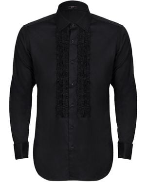 DAVID WEJ Ashton Collar Ruffle Dress Shirt - Black