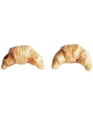 POPORCELAIN Mini Porcelain Croissant Stud Earrings - Metallic