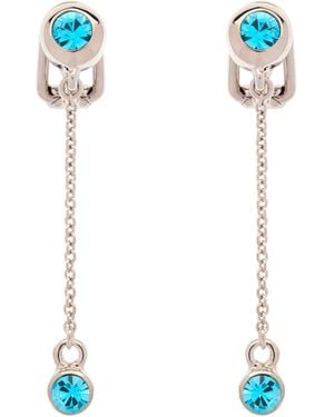Emma Holland Jewellery Platinum Aqua Crystal Drop Clip Earrings - Blue