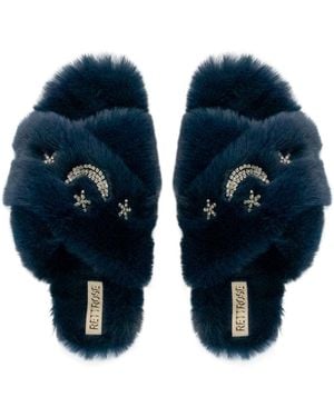 Rettrose Isabel Luxury Plush Diamanté Embellished Handmade Slipper - Blue