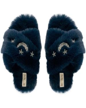 Rettrose Isabel Luxury Plush Diamanté Embellished Handmade Slipper - Blue