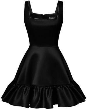 POST MERIDIEM Bottom Flounced Strap Mini Dress - Black