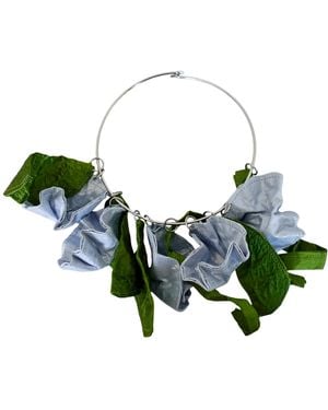 Romer Millinery Metallic Silk & Linen Floral Choker - Green