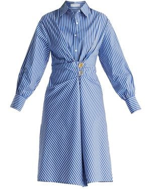 Paisie Asymmetric Striped Shirt Dress With Button Detail - Blue