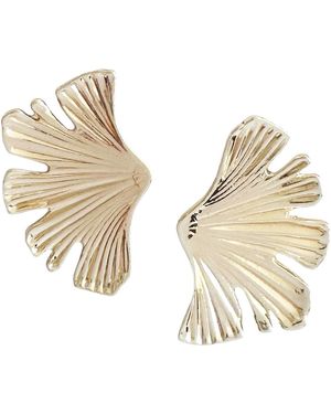 Maison De Gala Golden Fan Leaf Stud Earrings - Metallic