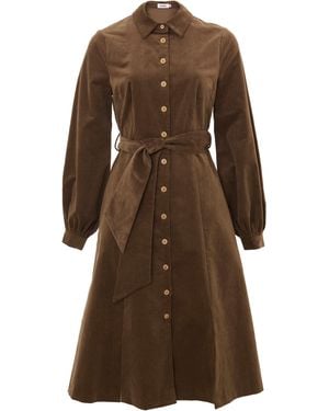 Louche Rebecka Baby Cord Midi Shirt Dress - Brown