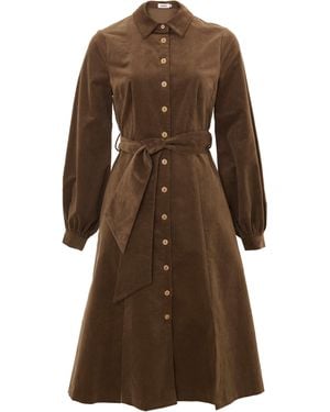 Louche Rebecka Baby Cord Midi Shirt Dress - Brown