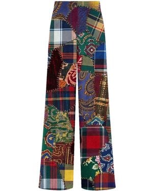 Aloha From Deer Patchwork Long Loose Pants - Blue