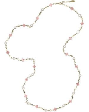 Farra Watermelon Quartz And Freshwater Pearl Station Necklace - White