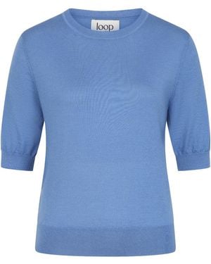 Loop Cashmere Crew Neck Short Sleeve Sweater - Blue