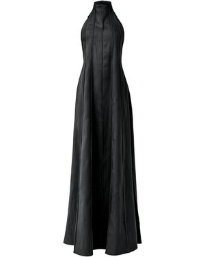 Kargede Linen Maxi Dress – Pleated Designer Halter Gown - Black