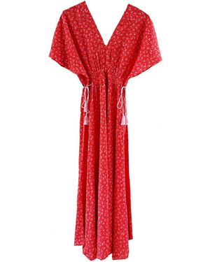 CHILLAZ Fire Of Love Midi Dress With Sleeves - Red