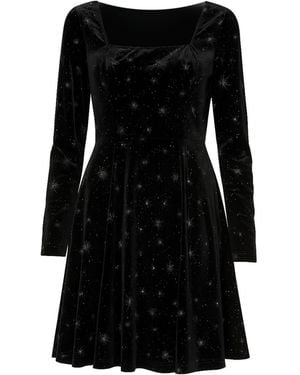 Yumi' Starburst Foil Print Long Sleeve Skater Dress - Black