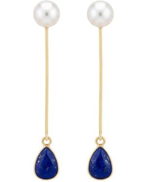 LINYA JEWELLERY Natural Lapis Pearl Dangle Earrings - Metallic