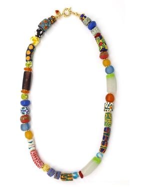 Shar Oke African Recycled Glass Multi Colour Bead Necklace - Metallic