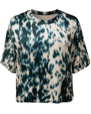 Oh!Zuza Neutrals Echo Oversized Viscose Satin T-Shirt – Print - Green