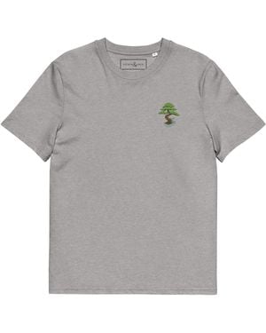 Anchor and Crew Heather Bonsai Garden Dystopia Organic Cotton Embroidered T-Shirt - Grey