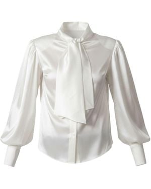 IZABELA MANDOIU Silk Blouse With Neck Bow And Voluminous Sleeves - White