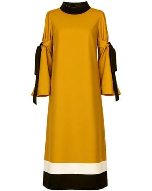 Julia Allert Designer Straight Slit-Sleeve Midi Dress – Mustard - Yellow