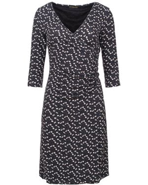 Conquista Print Faux Wrap Wool Dress - Black