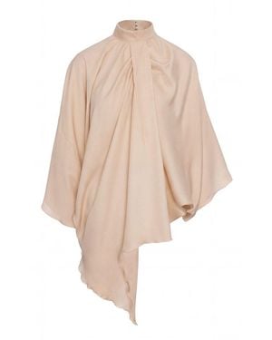 BLUZAT Neutrals Asymmetric Elegant Blouse - Natural