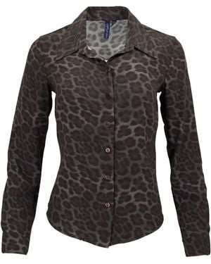 lords of harlech Sutton Leopard Brownie Stretch Silk Long-Sleeve Shirt - Black