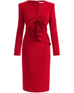 Santorelli Maya Long Sleeve Midi Dress With Dramatic Floral Applique - Red
