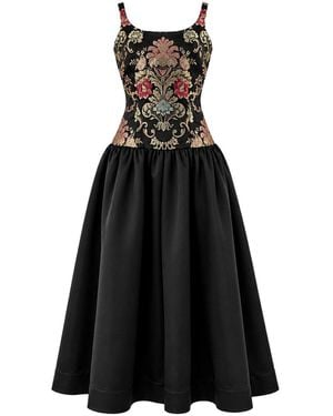 Cedar Rose Drop Waist Jacquard Dress - Black
