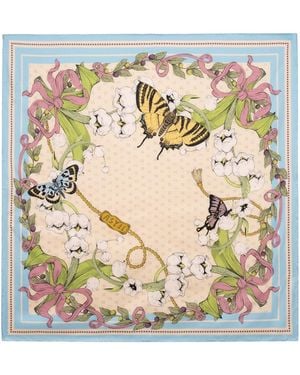 Asyii Neutrals Bloom Corner Hand-Rolled Silk Twill Statement Square With Double Side Printed - Metallic
