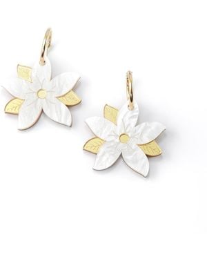 By Chavelli Sampaguita Flower Dangly Hoop Earrings - Metallic