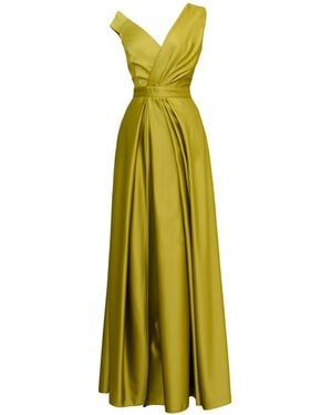 ALINA CERNĂTESCU Delirium Golden Taffeta Maxi Dress With Draping And Asymmetric Neckline - Green