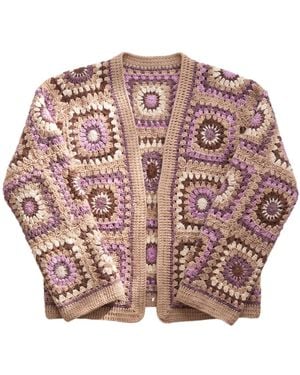 Ana Chic Lilac Sunburst Handmade Crochet Cardigan - Pink