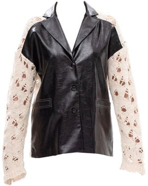 Maison Bogomil Back Shift – Glossy Leather Blazer With Knitted Sleeves & Back - Black