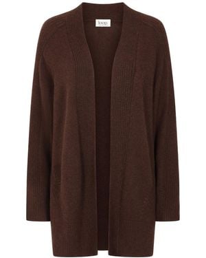 Loop Cashmere Ribbed Detail Edge To Edge Cardigan - Brown