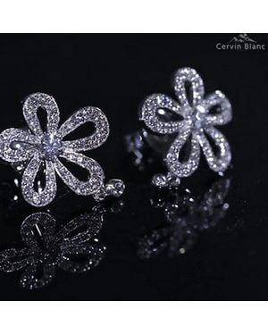 Cervin Blanc Diamond Plumeria Flower-Studs - Black