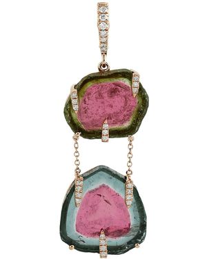Artisan 18K Rose Watermelon Tourmaline & Diamond Pendant - Red