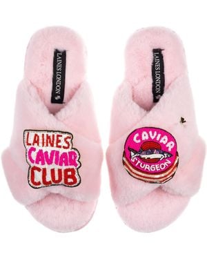 Laines London Classic Laines Slippers With Laines Caviar Club Brooches - Pink