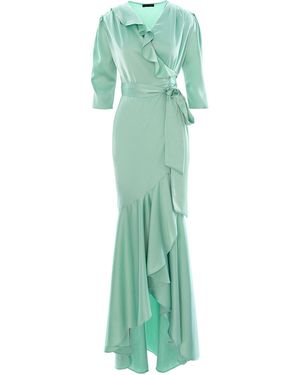 concept A trois Mint Long Cocktail Dress With Train And Three-Quarter Sleeves - Green