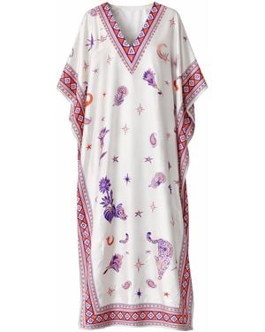 LOVEIST STORE Morrocco Statement Print Silky Satin Kaftan Dress - Purple