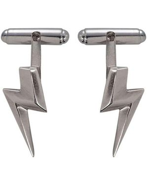 Edge Only 3D Flat Top Lightning Bolt Cufflinks Sterling - Metallic