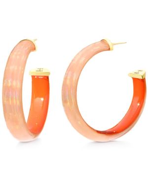 Gold & Honey Medium Iridescent Lucite Hoops - Orange
