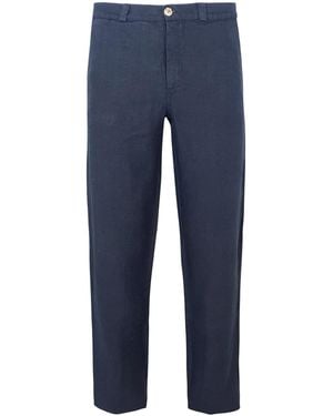 Haris Cotton Classic Fit Linen Pants- Marine - Blue
