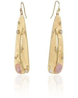 Rare Matters Jewelry Organic Gemstone Petal Dangle Earrings Rose Quartz - Metallic