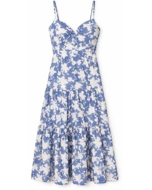 House of Gl Elira Cotton Sweetheart Neckline Midi Dress With Smocked Back - Blue