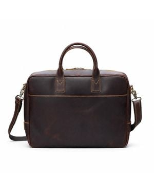 Touri Genuine Leather Minimalist Laptop Bag - Black