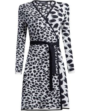 Rumour London Savannah Jacquard-knit Wrap Dress With Animal Pattern In Monochrome - Blue