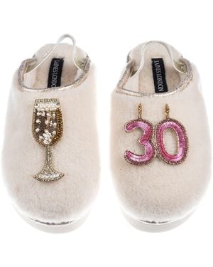 Laines London Neutrals Flatform Cloud Closed Toe Slippers With 30Th Birthday & Champagne Glass Brooches - Multicolour