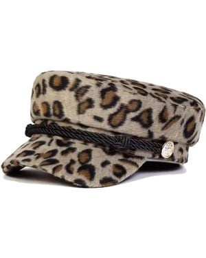Chanel Joan Elkayam Braided Trim Leopard Print Baker Boy Hat - Brown