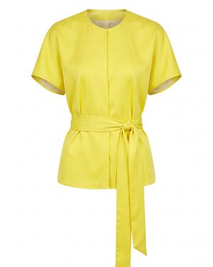 concept A trois Yelow Satin Top With Waist Tie - Yellow