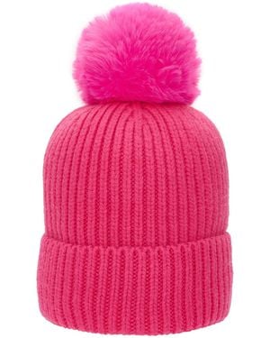At Last Super Soft Chunky Cashmere Hat With Pom Pom In Hot Pink